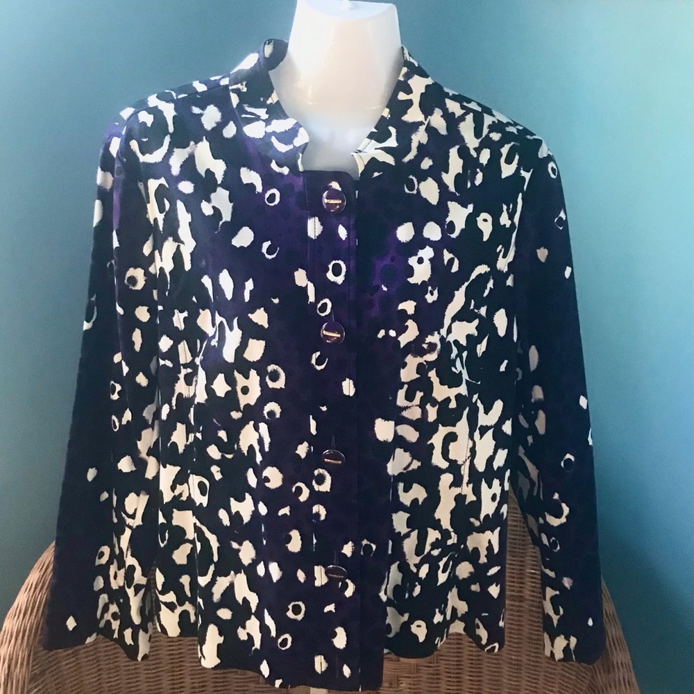 St. John Jacket, Purple/Black Print, Size 12.